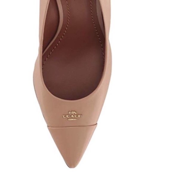 Coach Patrice Patent Leather Nude Pump Stiletto Heel Pointed Toe Signature Shoes - Picture 3 of 8